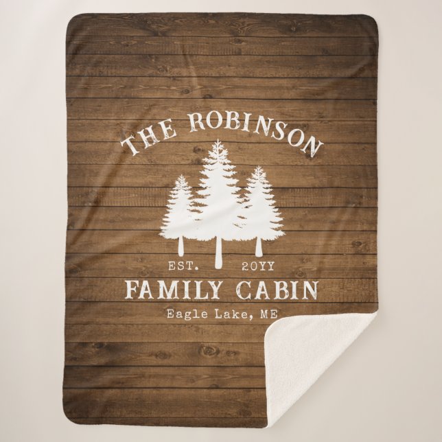 Rustic Country Family Cabin Trees Wood Plank Print Sherpa Blanket (Front)