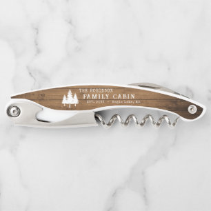 Rustic Country Family Cabin Trees Wood Plank Print Waiter's Corkscrew