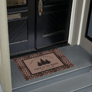 Rustic Country Family Name Cabin in Bear Moose Doo Doormat