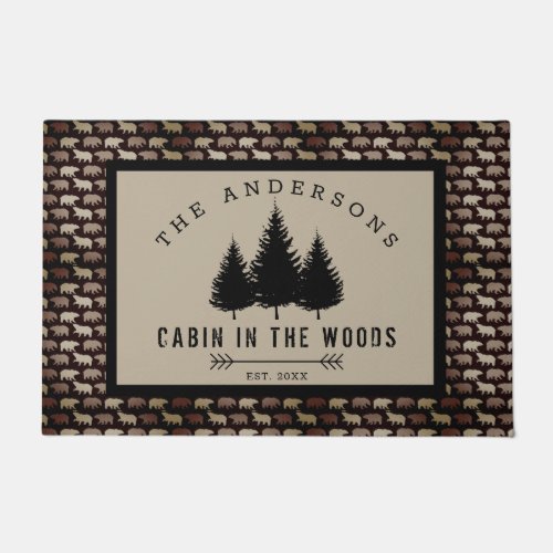 Rustic Country Family Name Cabin in Bear Moose Doo Doormat