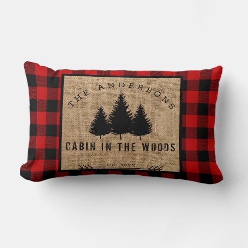 Rustic Country Family Name Cabin in the Woods Lumbar Pillow