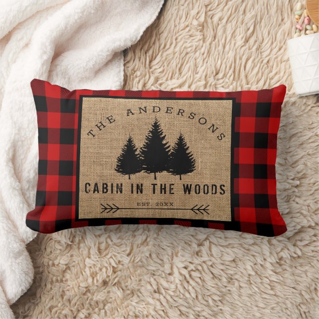 Rustic Country Family Name Cabin in the Woods Lumbar Pillow (Blanket)