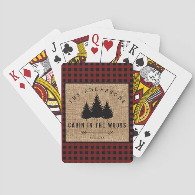 Rustic Country Family Name Cabin in the Woods Poker Cards (Back)