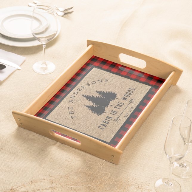 Rustic Country Family Name Cabin in the Woods Serving Tray (Front)