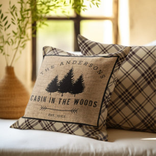 Rustic Country Family Name Cabin in the Woods Thro Throw Pillow