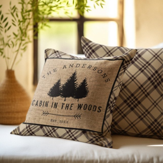Rustic Country Family Name Cabin in the Woods Thro Throw Pillow (Creator Uploaded)