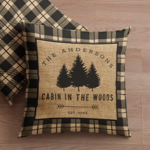 Rustic Country Family Name Cabin in the Woods Throw Pillow