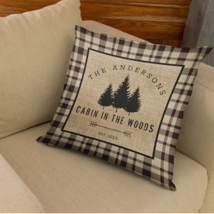 Rustic Country Family Name Cabin in the Woods Throw Pillow