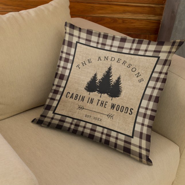 Rustic Country Family Name Cabin in the Woods Throw Pillow (Creator Uploaded)