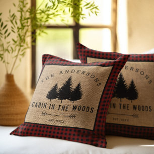 Rustic Country Family Name Cabin in the Woods Throw Pillow