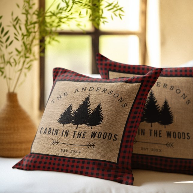 Rustic Country Family Name Cabin in the Woods Throw Pillow (Creator Uploaded)