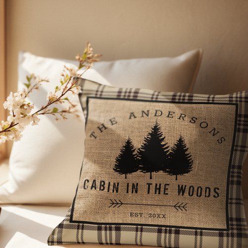 Rustic Country Family Name Cabin in the Woods Throw Pillow