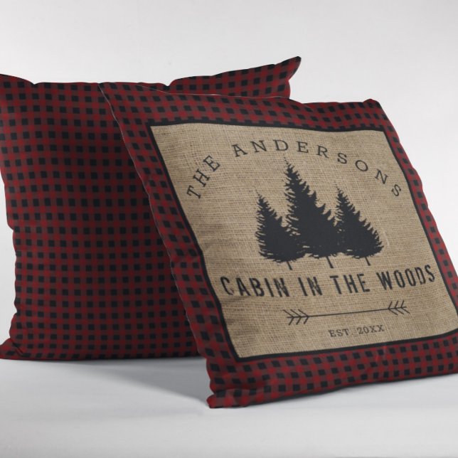 Rustic Country Family Name Cabin in the Woods Throw Pillow (Creator Uploaded)