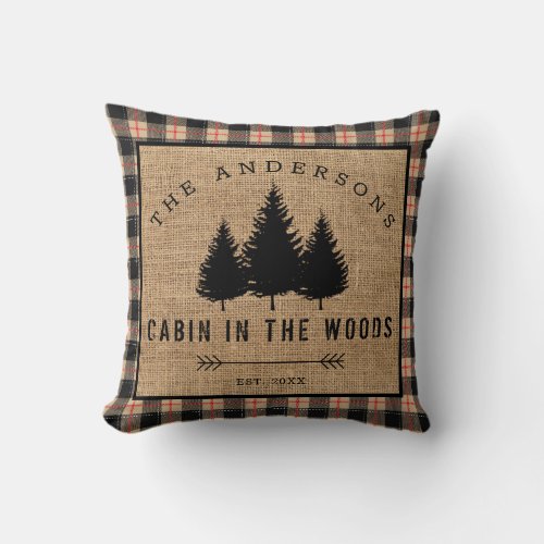 Rustic Country Family Name Cabin in the Woods Throw Pillow