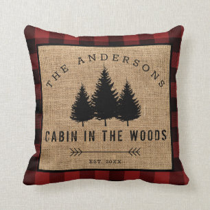 Rustic Country Family Name Cabin in the Woods Throw Pillow