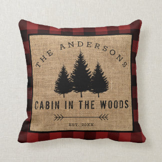 Rustic Country Family Name Cabin in the Woods Throw Pillow