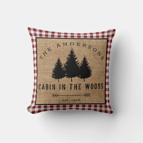 Rustic Country Family Name Cabin in the Woods Throw Pillow