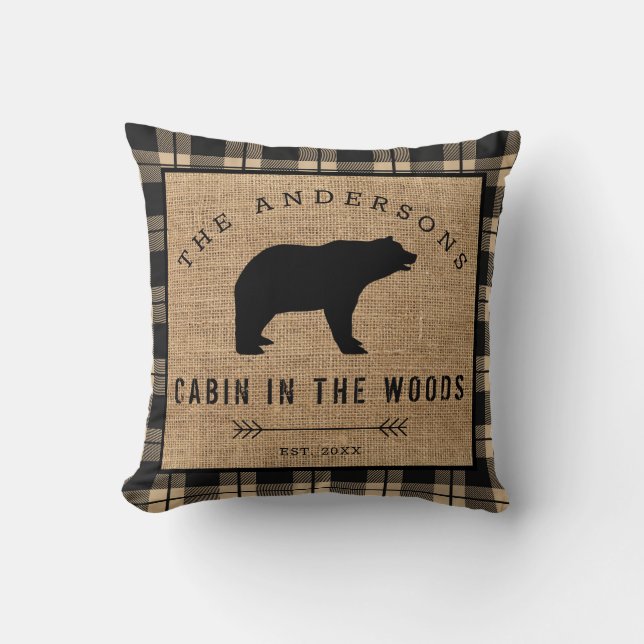 Rustic Country Family Name Cabin in the Woods Throw Pillow (Front)