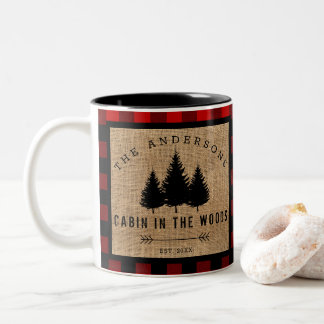 Rustic Country Family Name Cabin in the Woods Two-Tone Coffee Mug
