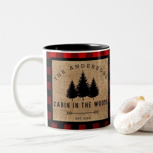 Rustic Country Family Name Cabin in the Woods Two_Tone Coffee Mug