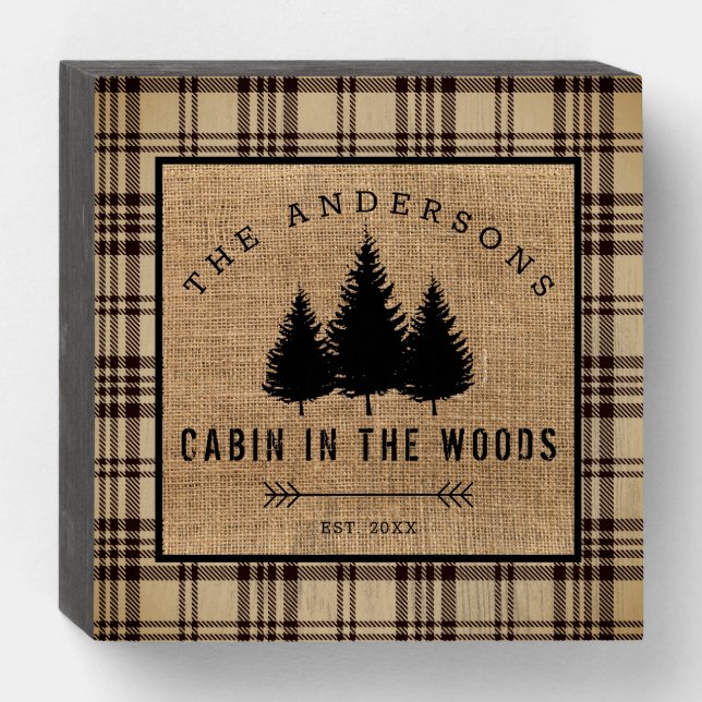 Rustic Country Family Name Cabin in the Woods Wooden Box Sign (Front Horizontal)