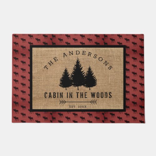 Rustic Country Family Name Cabin in Woods Moose Doormat