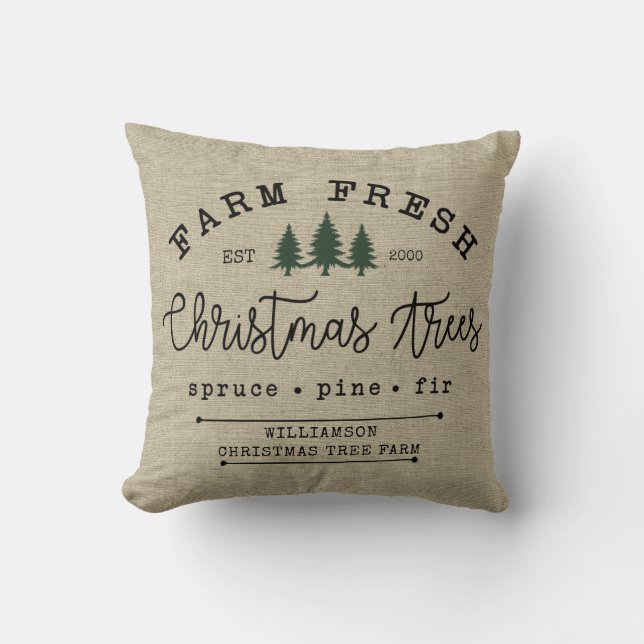 Rustic Country Family Name Christmas Tree Farm  Throw Pillow (Front)