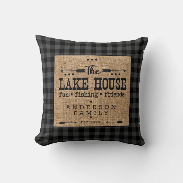 Rustic Country Family Name Plaid Lake House  Throw Throw Pillow (Front)