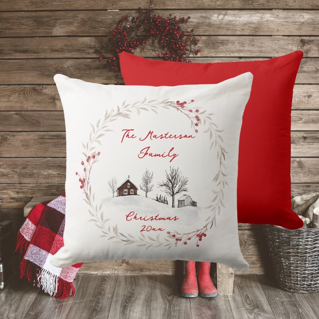 Rustic Country Family Name Throw Pillow (Rustic Country, Family Name, Year, Accent Pillow)