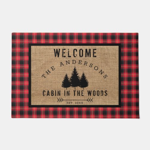 Rustic Country Family Welcome to the Woods Cabin Doormat