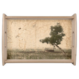 Rustic Country Farm Beige Vintage Antique Tree Serving Tray