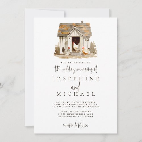 Rustic Country Farm Chicken Wedding Invitation