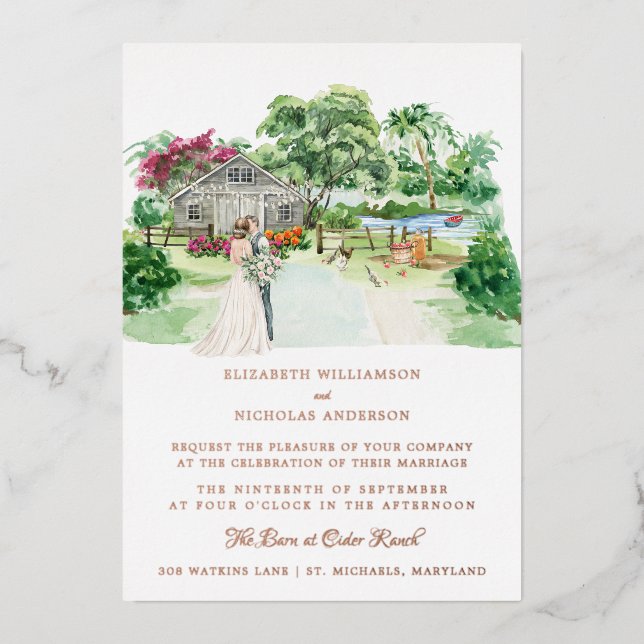 Rustic Country Farm | Elegant Barn Wedding   Foil Invitation (Front)