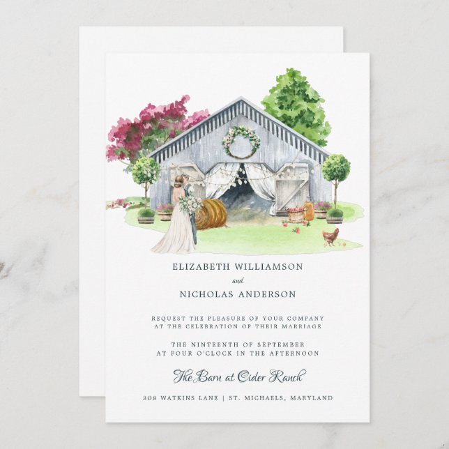 Rustic Country Farm | Elegant Barn Wedding Invitation (Front/Back)