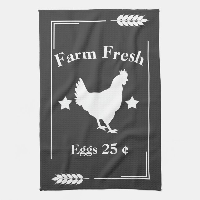 Rustic Country Farm Fresh Chicken Eggs Towel (Vertical)