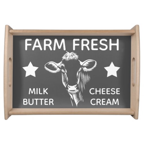 Rustic Country Farm Fresh Diary Cow Serving Tray