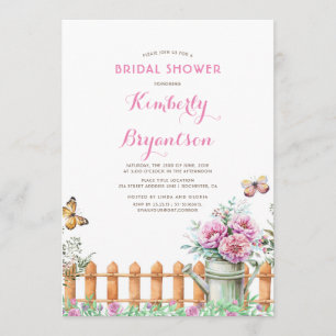 Rustic Country Farm Garden Peony Bridal Shower Invitation