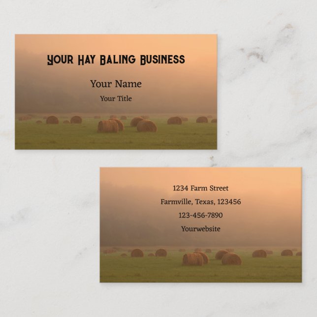 Rustic Country Farm Hay Bales Sunset Business Card (Front/Back)