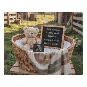 Rustic country Farm House Pregnancy Announcement Jigsaw Puzzle