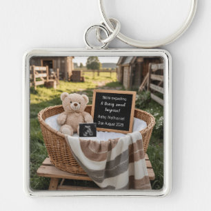 Rustic country Farm House Pregnancy Announcement Keychain