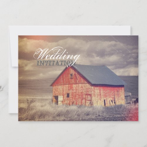 Rustic country farm red barn wedding invitation