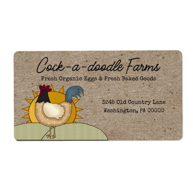 Rustic Country Farm Rooster Chicken Egg Shipping  Label (Front)