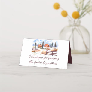 Rustic Country Farm Winter Wedding Thank You Place Card