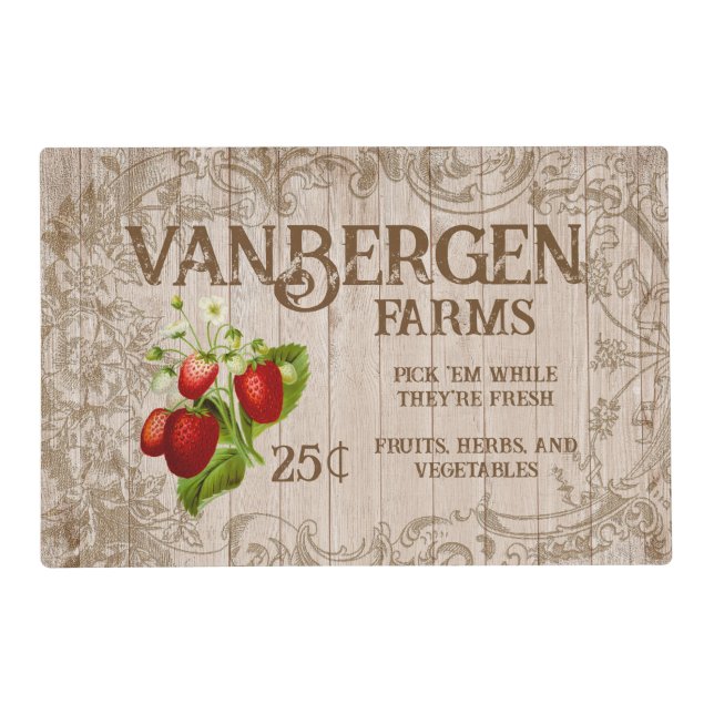 Rustic Country Farmers Market Sign  Placemat (Front)