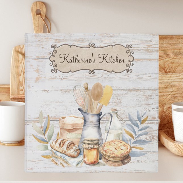 Rustic Country Farmhouse Baking Recipe Cookbook 3 Ring Binder (In situ)
