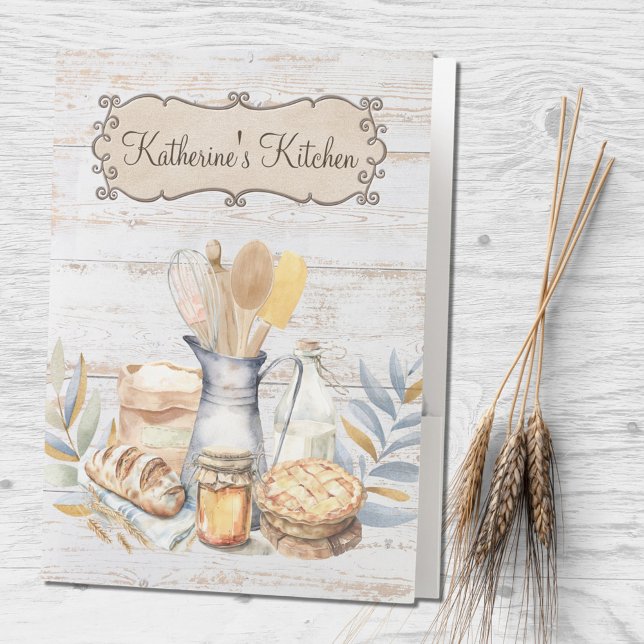 Rustic Country Farmhouse Baking Utensils Recipe Pocket Folder (In situ)