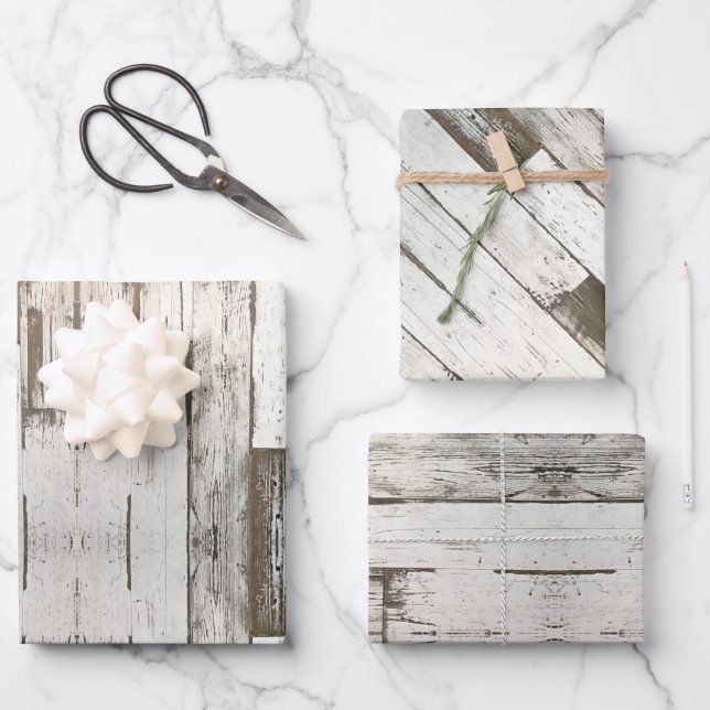 rustic country farmhouse barn grey white woodgrain wrapping paper sheets (Front)