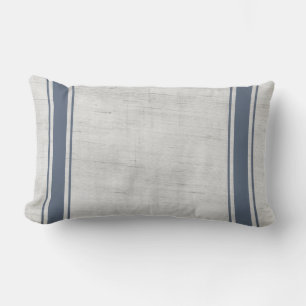 Rustic Country Farmhouse Blue Stripe Canvas Lumbar Pillow