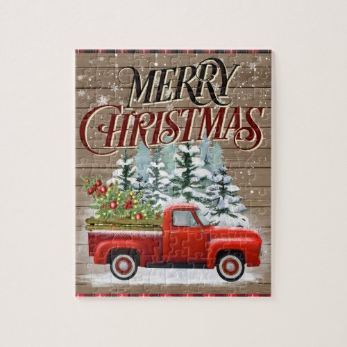 Rustic Country Farmhouse Christmas Truck Jigsaw Puzzle