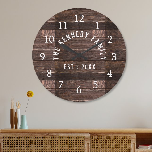 Rustic Country Farmhouse Family Name Wood Large Clock (Rustic Country Farmhouse Family Name Wood Large Clock)